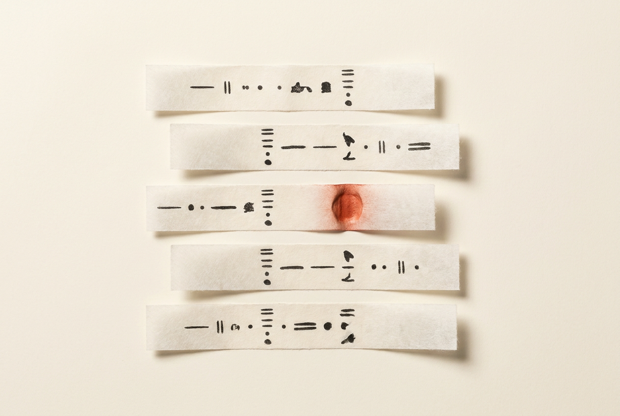 Five paper strips show repeated charcoal marks and one isolated deep terracotta indentation.