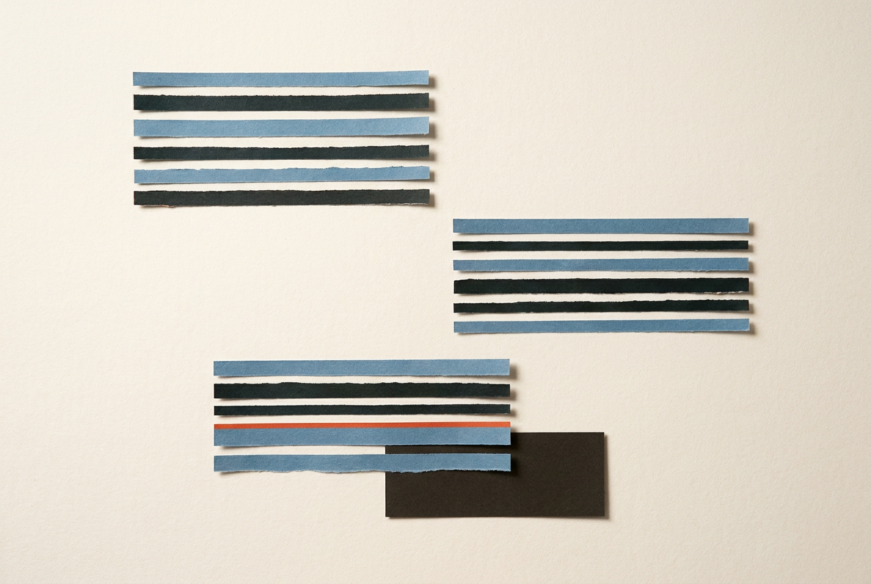 Grouped horizontal strips use small internal gaps and larger breaks to distinguish lines, paragraphs and sections.